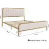 Full size Gold Metal Platform Bed Frame with Off-White Upholstered Headboard
