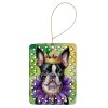 Boston Terrier King of Mardi Gras Porcelain Ornament Christmas Tree Hanging Decorations for Home Christmas Holiday, Rectangle, Gift, Multicolor