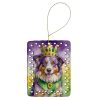 Australian Shepherd King of Mardi Gras Porcelain Ornament Christmas Tree Hanging Decorations for Home Christmas Holiday, Rectangle, Gift, Multicolor
