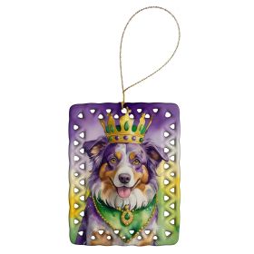 Australian Shepherd King of Mardi Gras Porcelain Ornament Christmas Tree Hanging Decorations for Home Christmas Holiday, Rectangle, Gift, Multicolor