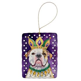 American Bulldog King of Mardi Gras Porcelain Ornament Christmas Tree Hanging Decorations for Home Christmas Holiday, Rectangle, Gift, Multicolor