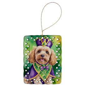 Cockapoo King of Mardi Gras Porcelain Ornament Christmas Tree Hanging Decorations for Home Christmas Holiday, Rectangle, Gift, Multicolor