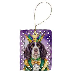 English Springer Spaniel King of Mardi Gras Porcelain Ornament Christmas Tree Hanging Decorations for Home Christmas Holiday, Rectangle, Gift