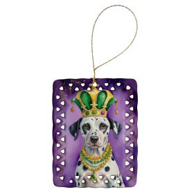 Dalmatian King of Mardi Gras Porcelain Ornament Christmas Tree Hanging Decorations for Home Christmas Holiday, Rectangle, Gift, Multicolor