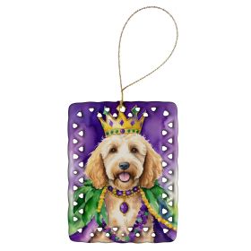 Goldendoodle King of Mardi Gras Porcelain Ornament Christmas Tree Hanging Decorations for Home Christmas Holiday, Rectangle, Gift, Multicolor