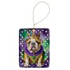 English Bulldog King of Mardi Gras Porcelain Ornament Christmas Tree Hanging Decorations for Home Christmas Holiday, Rectangle, Gift, Multicolor