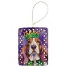 Basset Hound King of Mardi Gras Porcelain Ornament Christmas Tree Hanging Decorations for Home Christmas Holiday, Rectangle, Gift, Multicolor