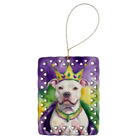 Pit Bull Terrier King of Mardi Gras Porcelain Ornament Christmas Tree Hanging Decorations for Home Christmas Holiday, Rectangle, Gift, Multicolor