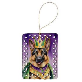 German Shepherd King of Mardi Gras Porcelain Ornament Christmas Tree Hanging Decorations for Home Christmas Holiday, Rectangle, Gift, Multicolor