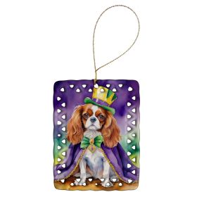 Cavalier Spaniel King of Mardi Gras Porcelain Ornament Christmas Tree Hanging Decorations for Home Christmas Holiday, Rectangle, Gift, Multicolor