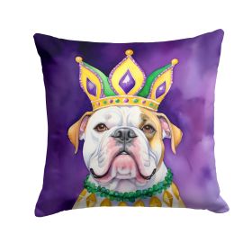 American Bulldog King of Mardi Gras Throw Pillow Machine Washable, Indoor Outdoor Decorative Pillow for Couch, Bed or Patio, 14Hx14W
