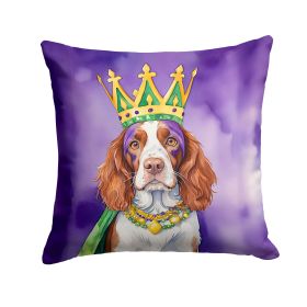 Welsh Springer Spaniel King of Mardi Gras Throw Pillow Machine Washable, Indoor Outdoor Decorative Pillow for Couch, Bed or Patio, 14Hx14W