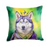 Siberian Husky King of Mardi Gras Throw Pillow Machine Washable, Indoor Outdoor Decorative Pillow for Couch, Bed or Patio, 14Hx14W