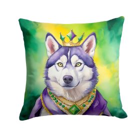 Siberian Husky King of Mardi Gras Throw Pillow Machine Washable, Indoor Outdoor Decorative Pillow for Couch, Bed or Patio, 14Hx14W
