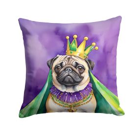 Pug King of Mardi Gras Throw Pillow Machine Washable, Indoor Outdoor Decorative Pillow for Couch, Bed or Patio, 14Hx14W