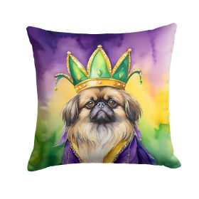 Pekingese King of Mardi Gras Throw Pillow Machine Washable, Indoor Outdoor Decorative Pillow for Couch, Bed or Patio, 14Hx14W
