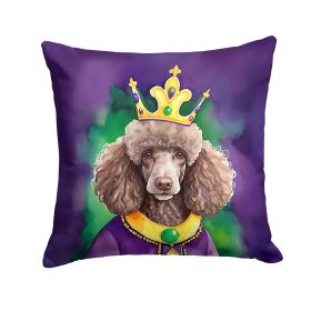 Chocolate Poodle King of Mardi Gras Throw Pillow Machine Washable, Indoor Outdoor Decorative Pillow for Couch, Bed or Patio, 14Hx14W