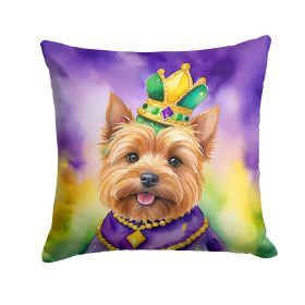Norwich Terrier King of Mardi Gras Throw Pillow Machine Washable, Indoor Outdoor Decorative Pillow for Couch, Bed or Patio, 14Hx14W