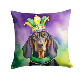 Black and Tan Coonhound King of Mardi Gras Throw Pillow Machine Washable, Indoor Outdoor Decorative Pillow for Couch, Bed or Patio, 14Hx14W