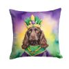 Boykin Spaniel King of Mardi Gras Throw Pillow Machine Washable, Indoor Outdoor Decorative Pillow for Couch, Bed or Patio, 14Hx14W