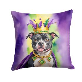 Staffordshire Bull Terrier King of Mardi Gras Throw Pillow Machine Washable, Indoor Outdoor Decorative Pillow for Couch, Bed or Patio, 14Hx14W