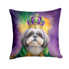 Shih Tzu King of Mardi Gras Throw Pillow Machine Washable, Indoor Outdoor Decorative Pillow for Couch, Bed or Patio, 14Hx14W