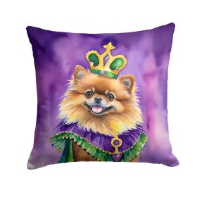 Pomeranian King of Mardi Gras Throw Pillow Machine Washable, Indoor Outdoor Decorative Pillow for Couch, Bed or Patio, 14Hx14W