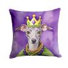 Italian Greyhound King of Mardi Gras Throw Pillow Machine Washable, Indoor Outdoor Decorative Pillow for Couch, Bed or Patio, 14Hx14W