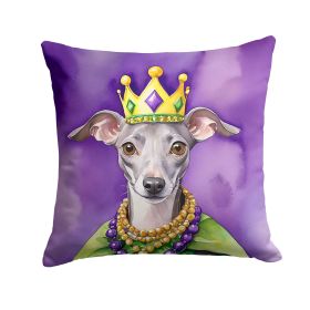 Italian Greyhound King of Mardi Gras Throw Pillow Machine Washable, Indoor Outdoor Decorative Pillow for Couch, Bed or Patio, 14Hx14W