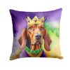 Redbone Coonhound King of Mardi Gras Throw Pillow Machine Washable, Indoor Outdoor Decorative Pillow for Couch, Bed or Patio, 14Hx14W