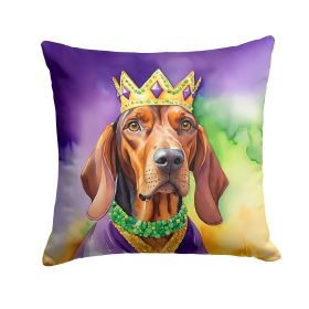 Redbone Coonhound King of Mardi Gras Throw Pillow Machine Washable, Indoor Outdoor Decorative Pillow for Couch, Bed or Patio, 14Hx14W