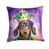 Dachshund King of Mardi Gras Throw Pillow Machine Washable, Indoor Outdoor Decorative Pillow for Couch, Bed or Patio, 14Hx14W