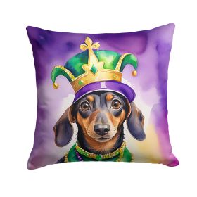 Dachshund King of Mardi Gras Throw Pillow Machine Washable, Indoor Outdoor Decorative Pillow for Couch, Bed or Patio, 14Hx14W