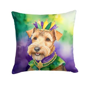 Lakeland Terrier King of Mardi Gras Throw Pillow Machine Washable, Indoor Outdoor Decorative Pillow for Couch, Bed or Patio, 14Hx14W