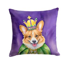 Corgi King of Mardi Gras Throw Pillow Machine Washable, Indoor Outdoor Decorative Pillow for Couch, Bed or Patio, 14Hx14W