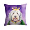 Old English Sheepdog King of Mardi Gras Throw Pillow Machine Washable, Indoor Outdoor Decorative Pillow for Couch, Bed or Patio, 14Hx14W