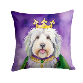 Old English Sheepdog King of Mardi Gras Throw Pillow Machine Washable, Indoor Outdoor Decorative Pillow for Couch, Bed or Patio, 14Hx14W