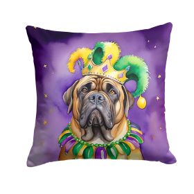 Mastiff King of Mardi Gras Throw Pillow Machine Washable, Indoor Outdoor Decorative Pillow for Couch, Bed or Patio, 14Hx14W