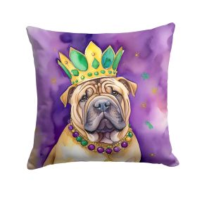 Shar Pei King of Mardi Gras Throw Pillow Machine Washable, Indoor Outdoor Decorative Pillow for Couch, Bed or Patio, 14Hx14W