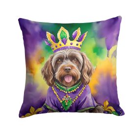 Wirehaired Pointing Griffon King of Mardi Gras Throw Pillow Machine Washable, Indoor Outdoor Decorative Pillow for Couch, Bed or Patio, 14Hx14W