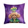 Poodle King of Mardi Gras Throw Pillow Machine Washable, Indoor Outdoor Decorative Pillow for Couch, Bed or Patio, 14Hx14W