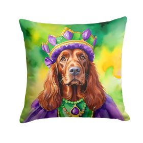 Irish Setter King of Mardi Gras Throw Pillow Machine Washable, Indoor Outdoor Decorative Pillow for Couch, Bed or Patio, 14Hx14W