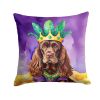 Cocker Spaniel King of Mardi Gras Throw Pillow Machine Washable, Indoor Outdoor Decorative Pillow for Couch, Bed or Patio, 18Hx18W
