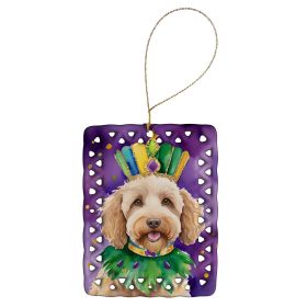 Labradoodle King of Mardi Gras Porcelain Ornament Christmas Tree Hanging Decorations for Home Christmas Holiday, Rectangle, Gift, Multicolor