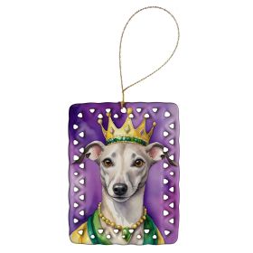 Whippet King of Mardi Gras Porcelain Ornament Christmas Tree Hanging Decorations for Home Christmas Holiday, Rectangle, Gift, Multicolor