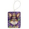 Papillon King of Mardi Gras Porcelain Ornament Christmas Tree Hanging Decorations for Home Christmas Holiday, Rectangle, Gift, Multicolor
