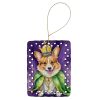 Corgi King of Mardi Gras Porcelain Ornament Christmas Tree Hanging Decorations for Home Christmas Holiday, Rectangle, Gift, Multicolor