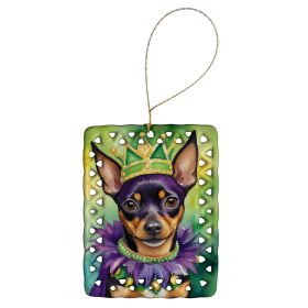 Miniature Pinscher King of Mardi Gras Porcelain Ornament Christmas Tree Hanging Decorations for Home Christmas Holiday, Rectangle, Gift, Multicolor