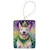 English Bull Terrier King of Mardi Gras Porcelain Ornament Christmas Tree Hanging Decorations for Home Christmas Holiday, Rectangle, Gift, Multicolor