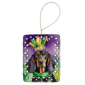 Black and Tan Coonhound King of Mardi Gras Porcelain Ornament Christmas Tree Hanging Decorations for Home Christmas Holiday, Rectangle, Gift